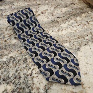 Ziggurat Blue Gray Black Patterned Mens Silk Tie